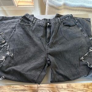 Distressed Wide Leg High Rise Jeans